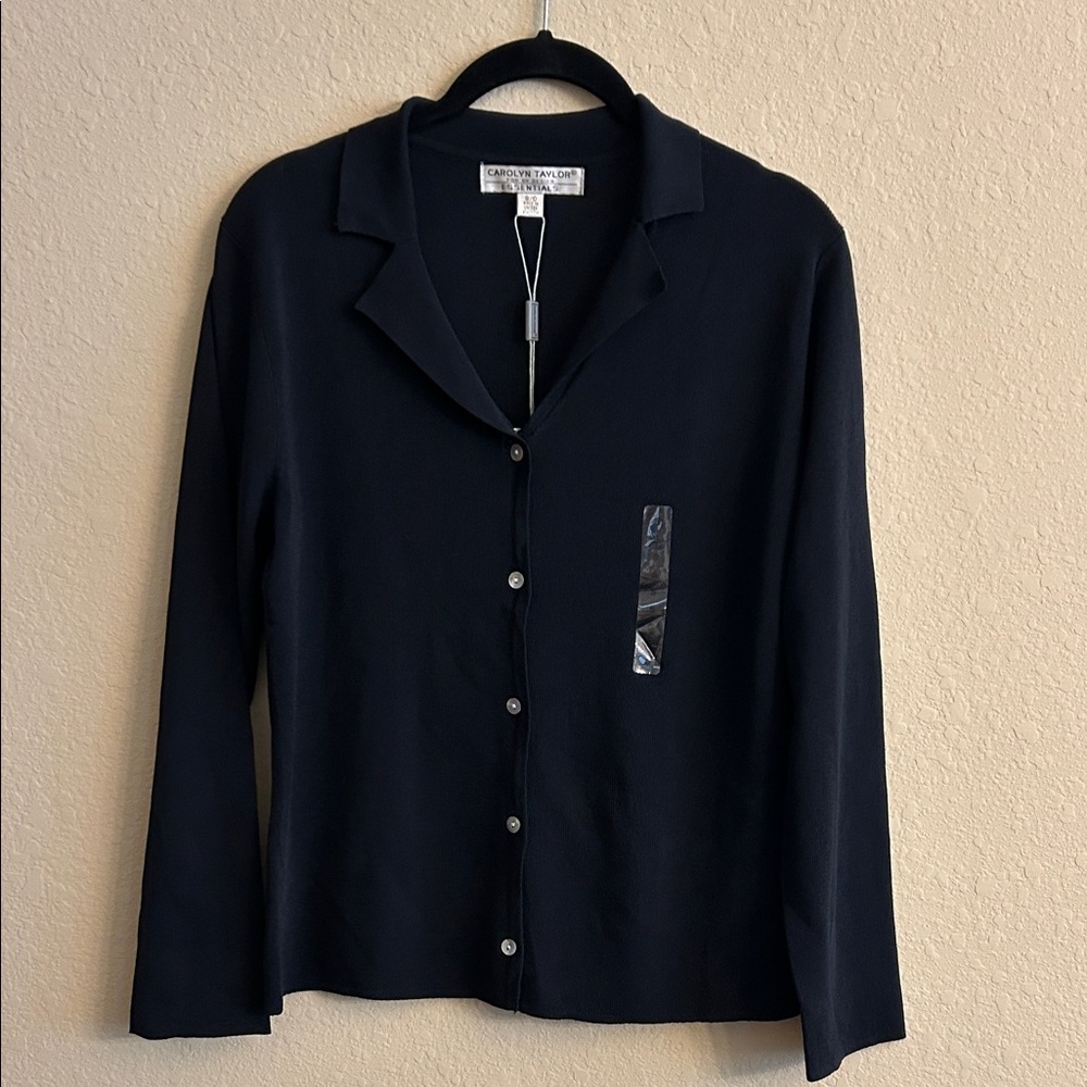Carolyn Taylor Black Knit Cardigan With Button Down